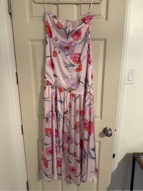 Promesa Light Pink Floral Maxi Dress with Spaghetti Straps